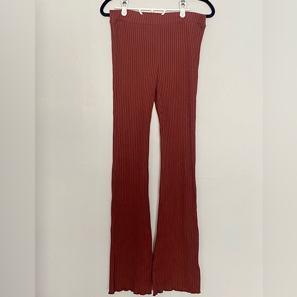 ZARA SET BROWN RIBBED TOP FLARED PANTS SIZE M - Picture 2 of 2